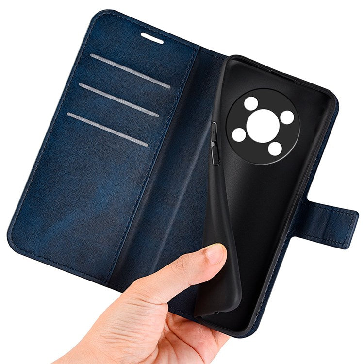 Square Magnetic Clasp Folio Flip Mobile Phone Leather Case for Honor X30/Magic4 Lite 5G, Wallet Design Stand Cover - Blue