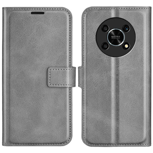 Square Magnetic Clasp Folio Flip Mobile Phone Leather Case for Honor X30/Magic4 Lite 5G, Wallet Design Stand Cover - Grey