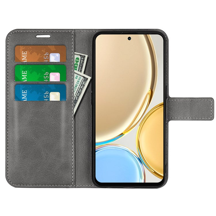 Square Magnetic Clasp Folio Flip Mobile Phone Leather Case for Honor X30/Magic4 Lite 5G, Wallet Design Stand Cover - Grey