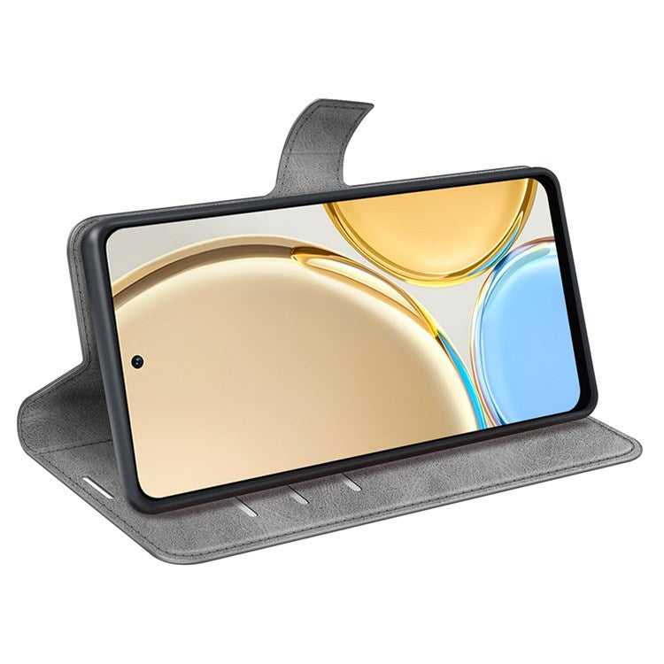 Square Magnetic Clasp Folio Flip Mobile Phone Leather Case for Honor X30/Magic4 Lite 5G, Wallet Design Stand Cover - Grey