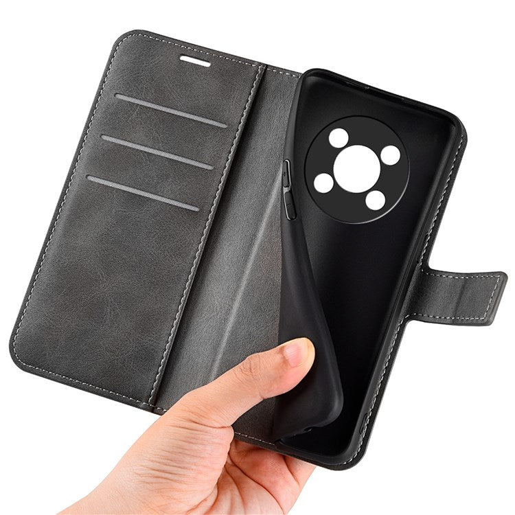 Square Magnetic Clasp Folio Flip Mobile Phone Leather Case for Honor X30/Magic4 Lite 5G, Wallet Design Stand Cover - Grey