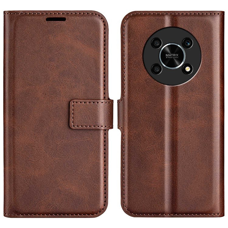 Square Magnetic Clasp Folio Flip Mobile Phone Leather Case for Honor X30/Magic4 Lite 5G, Wallet Design Stand Cover - Brown