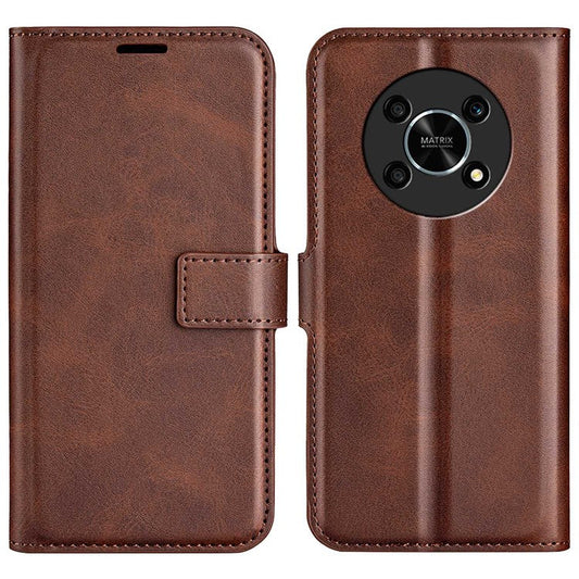 Square Magnetic Clasp Folio Flip Mobile Phone Leather Case for Honor X30/Magic4 Lite 5G, Wallet Design Stand Cover - Brown