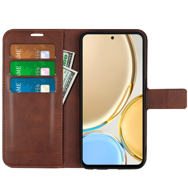 Square Magnetic Clasp Folio Flip Mobile Phone Leather Case for Honor X30/Magic4 Lite 5G, Wallet Design Stand Cover - Brown