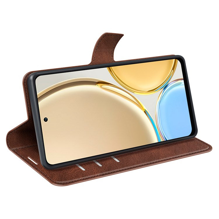 Square Magnetic Clasp Folio Flip Mobile Phone Leather Case for Honor X30/Magic4 Lite 5G, Wallet Design Stand Cover - Brown