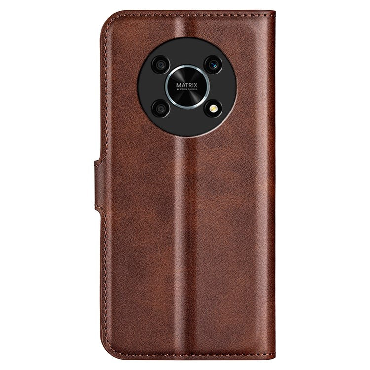 Square Magnetic Clasp Folio Flip Mobile Phone Leather Case for Honor X30/Magic4 Lite 5G, Wallet Design Stand Cover - Brown