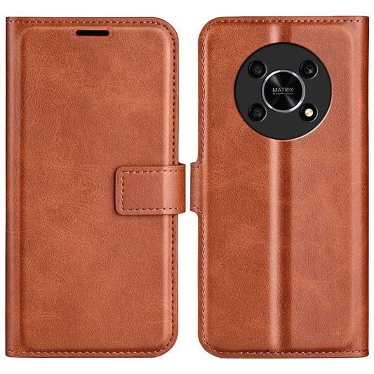 Square Magnetic Clasp Folio Flip Mobile Phone Leather Case for Honor X30/Magic4 Lite 5G, Wallet Design Stand Cover - Light Brown