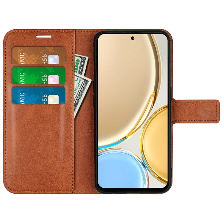 Square Magnetic Clasp Folio Flip Mobile Phone Leather Case for Honor X30/Magic4 Lite 5G, Wallet Design Stand Cover - Light Brown