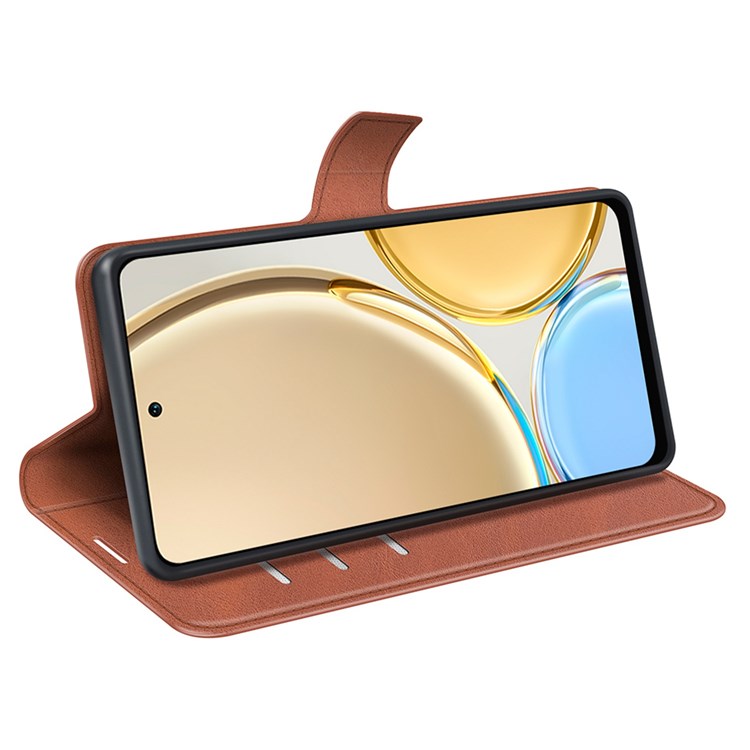 Square Magnetic Clasp Folio Flip Mobile Phone Leather Case for Honor X30/Magic4 Lite 5G, Wallet Design Stand Cover - Light Brown