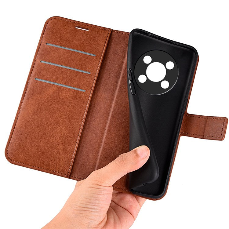 Square Magnetic Clasp Folio Flip Mobile Phone Leather Case for Honor X30/Magic4 Lite 5G, Wallet Design Stand Cover - Light Brown