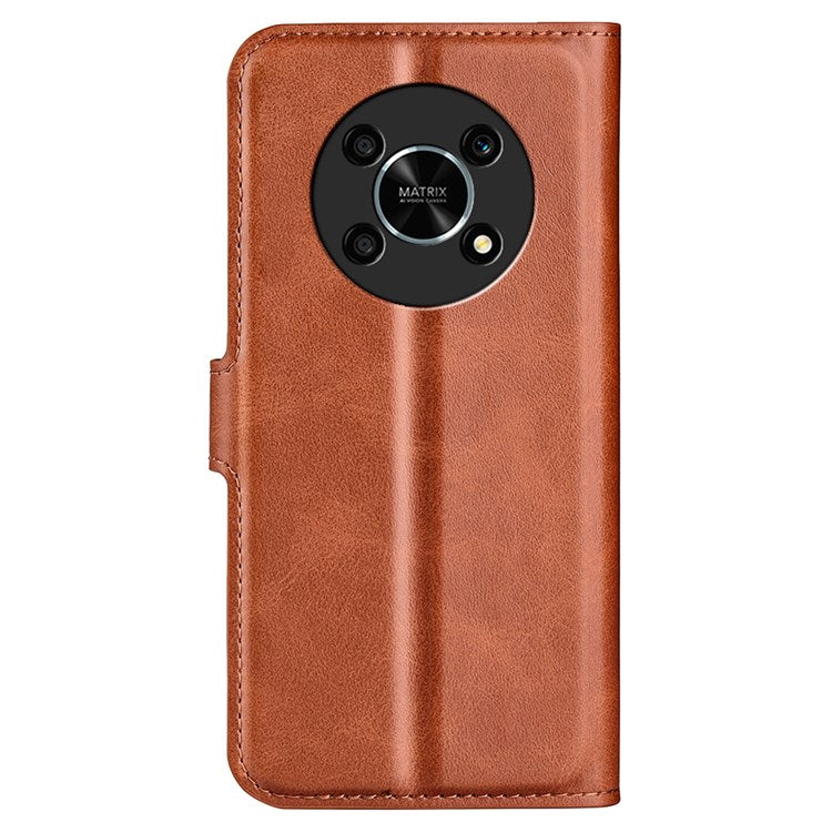 Square Magnetic Clasp Folio Flip Mobile Phone Leather Case for Honor X30/Magic4 Lite 5G, Wallet Design Stand Cover - Light Brown