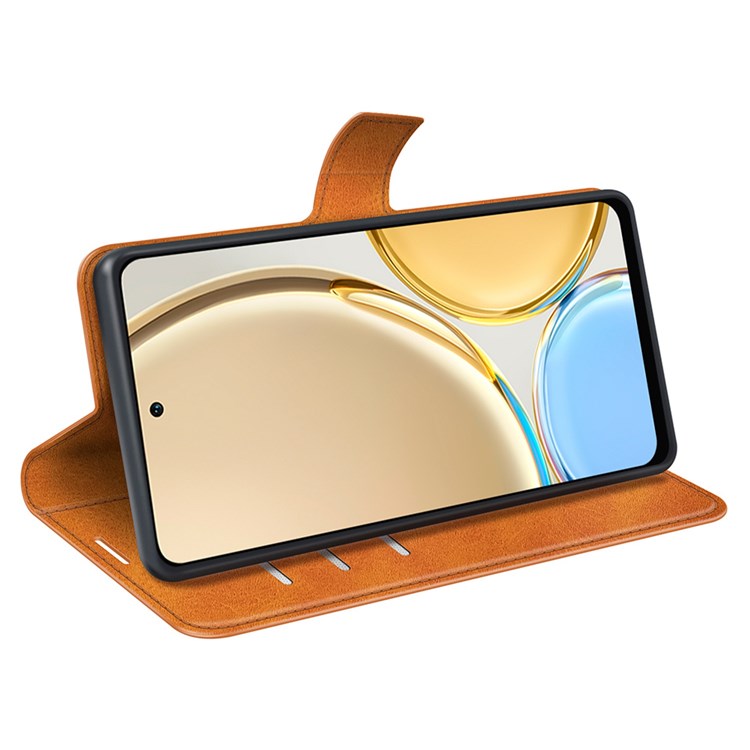 Square Magnetic Clasp Folio Flip Mobile Phone Leather Case for Honor X30/Magic4 Lite 5G, Wallet Design Stand Cover - Yellow
