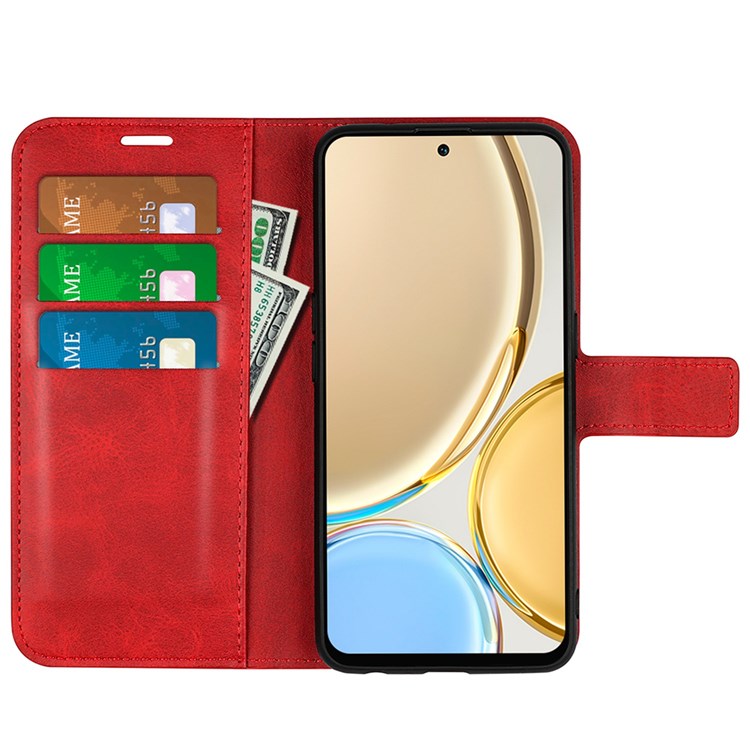 Square Magnetic Clasp Folio Flip Mobile Phone Leather Case for Honor X30/Magic4 Lite 5G, Wallet Design Stand Cover - Red