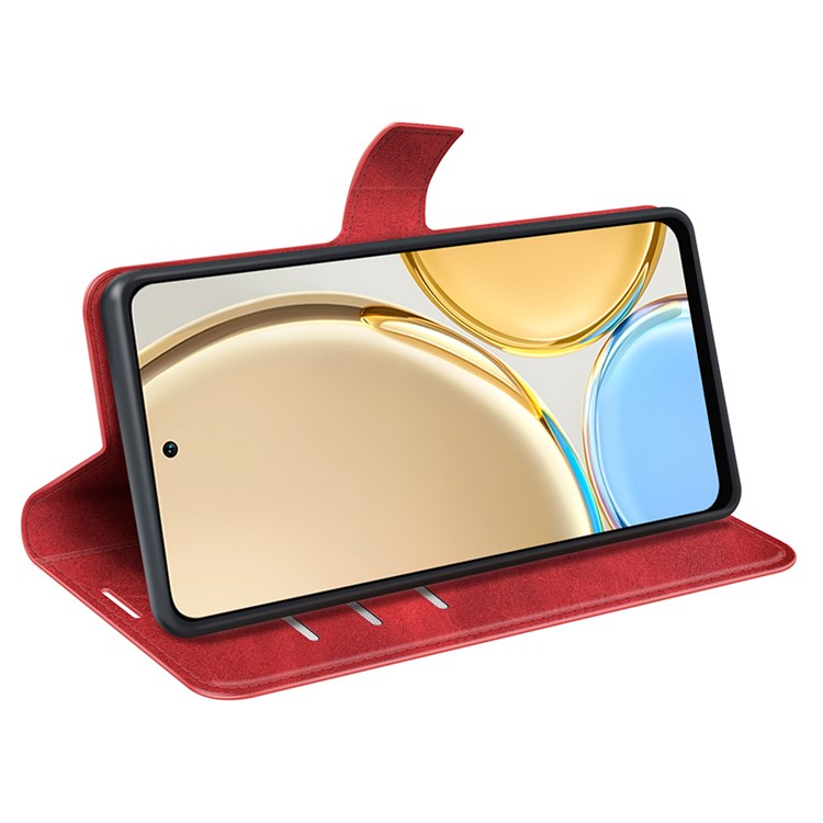 Square Magnetic Clasp Folio Flip Mobile Phone Leather Case for Honor X30/Magic4 Lite 5G, Wallet Design Stand Cover - Red