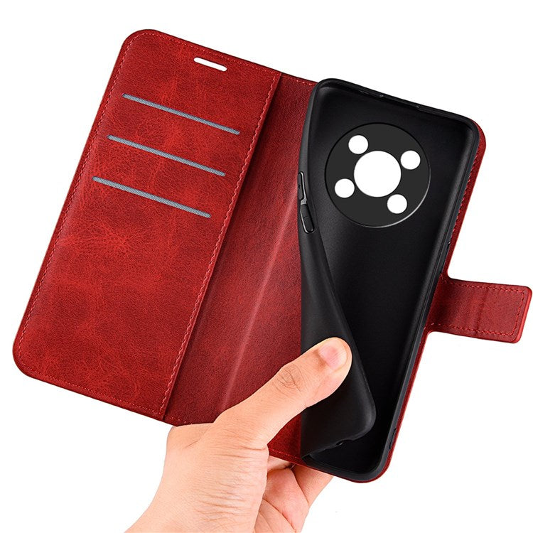 Square Magnetic Clasp Folio Flip Mobile Phone Leather Case for Honor X30/Magic4 Lite 5G, Wallet Design Stand Cover - Red