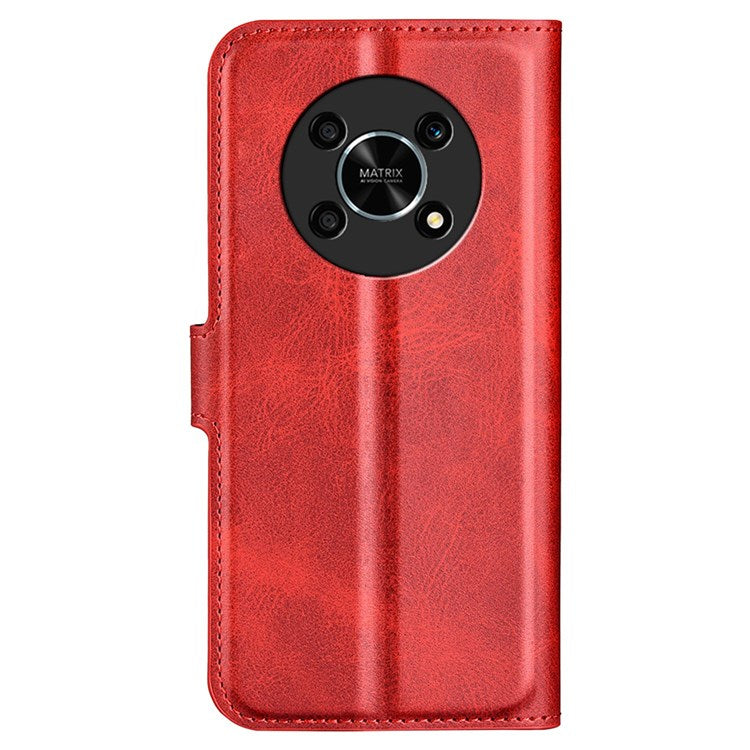 Square Magnetic Clasp Folio Flip Mobile Phone Leather Case for Honor X30/Magic4 Lite 5G, Wallet Design Stand Cover - Red