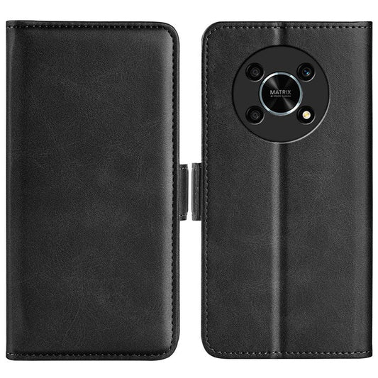 Folio Flip Dual-Clasp PU Leather Phone Shell for Honor X30/Magic4 Lite 5G, Adjustable Folding Stand Case Phone Wallet Accessory - Black
