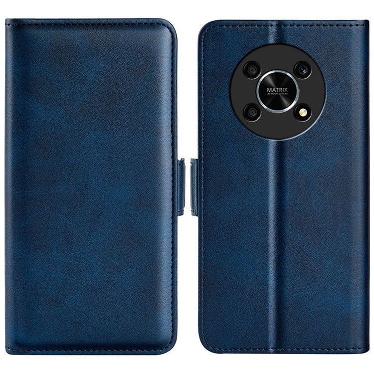 Folio Flip Dual-Clasp PU Leather Phone Shell for Honor X30/Magic4 Lite 5G, Adjustable Folding Stand Case Phone Wallet Accessory - Blue