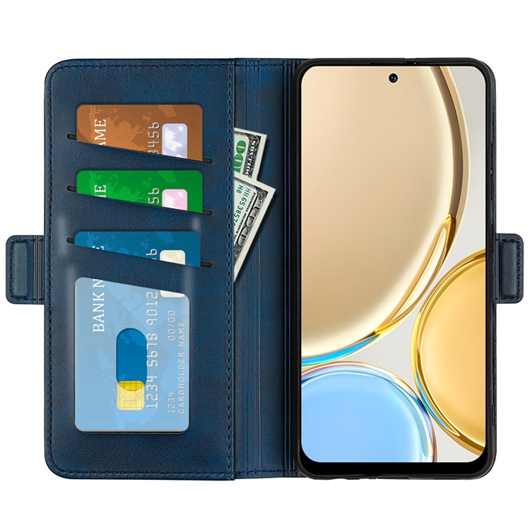 Folio Flip Dual-Clasp PU Leather Phone Shell for Honor X30/Magic4 Lite 5G, Adjustable Folding Stand Case Phone Wallet Accessory - Blue