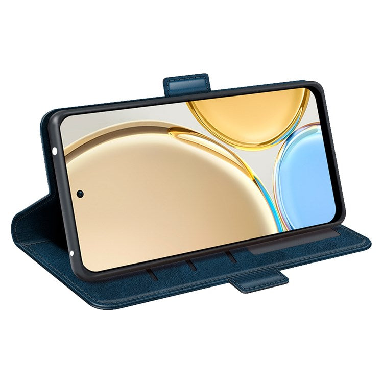 Folio Flip Dual-Clasp PU Leather Phone Shell for Honor X30/Magic4 Lite 5G, Adjustable Folding Stand Case Phone Wallet Accessory - Blue