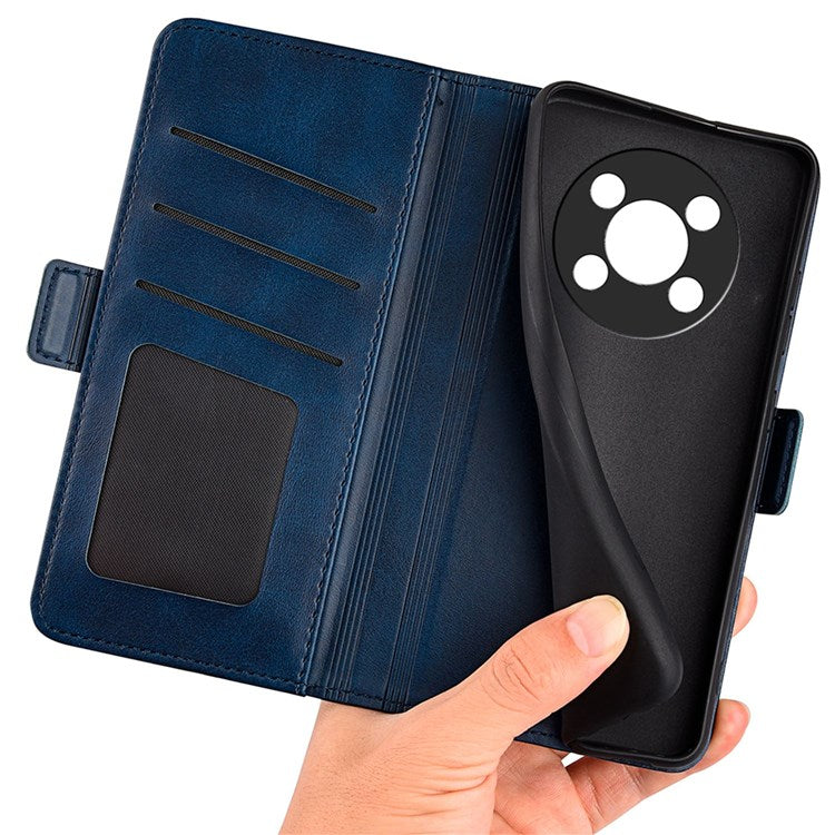 Folio Flip Dual-Clasp PU Leather Phone Shell for Honor X30/Magic4 Lite 5G, Adjustable Folding Stand Case Phone Wallet Accessory - Blue