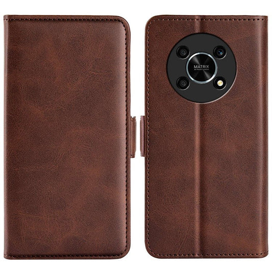 Folio Flip Dual-Clasp PU Leather Phone Shell for Honor X30/Magic4 Lite 5G, Adjustable Folding Stand Case Phone Wallet Accessory - Brown