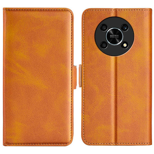 Folio Flip Dual-Clasp PU Leather Phone Shell for Honor X30/Magic4 Lite 5G, Adjustable Folding Stand Case Phone Wallet Accessory - Yellow