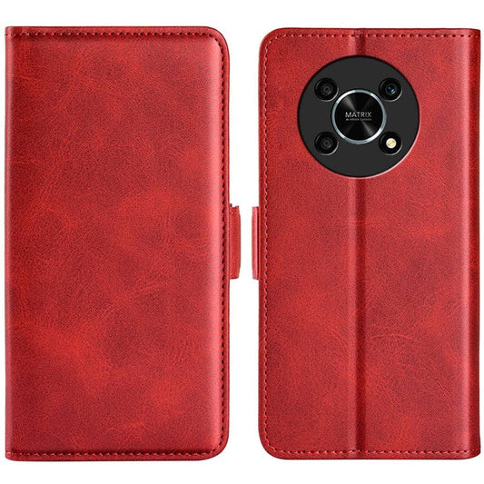 Folio Flip Dual-Clasp PU Leather Phone Shell for Honor X30/Magic4 Lite 5G, Adjustable Folding Stand Case Phone Wallet Accessory - Red