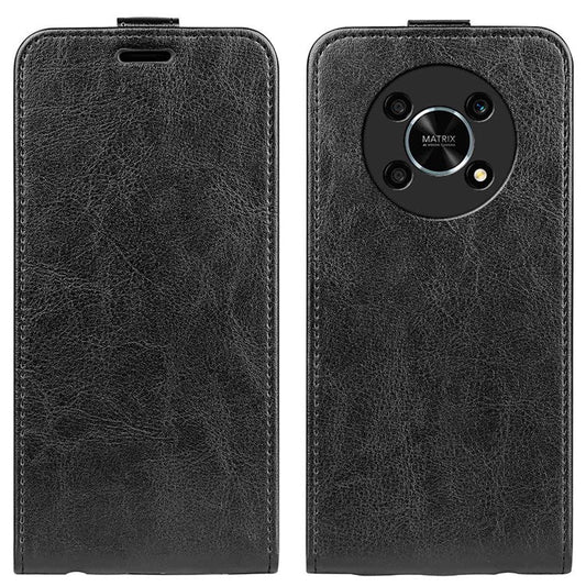 Vertical Flip Crazy Horse Texture Leather Case for Honor X30/Magic4 Lite 5G, Fingerprint-Free Phone Case with Single Card Holder - Black