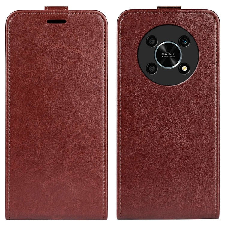 Vertical Flip Crazy Horse Texture Leather Case for Honor X30/Magic4 Lite 5G, Fingerprint-Free Phone Case with Single Card Holder - Brown