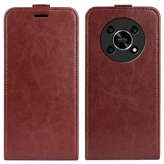Vertical Flip Crazy Horse Texture Leather Case for Honor X30/Magic4 Lite 5G, Fingerprint-Free Phone Case with Single Card Holder - Brown