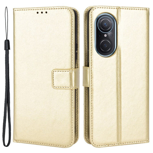 For Honor 50 SE/Huawei nova 9 SE Crazy Horse Texture PU Leather Phone Case Shockproof TPU Wallet Stand Book Style Flip Cover with Strap - Gold