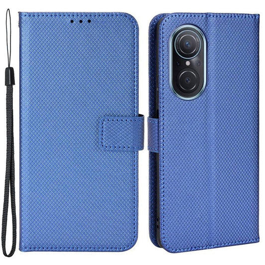 Protective Case for Honor 50 SE/Huawei nova 9 SE, Diamond Texture Stand PU Leather+TPU Double Protection Wallet Shell with Wrist Strap - Blue