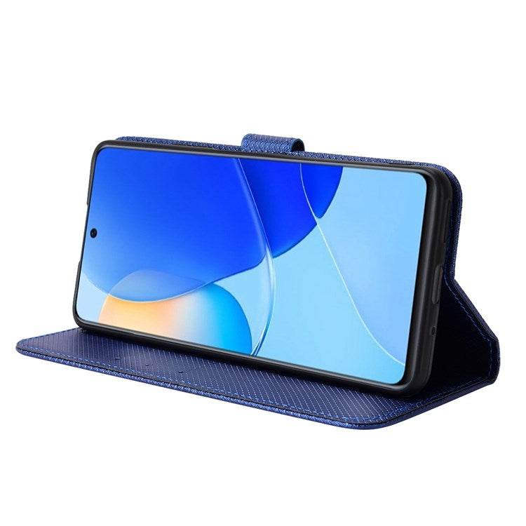 Protective Case for Honor 50 SE/Huawei nova 9 SE, Diamond Texture Stand PU Leather+TPU Double Protection Wallet Shell with Wrist Strap - Blue