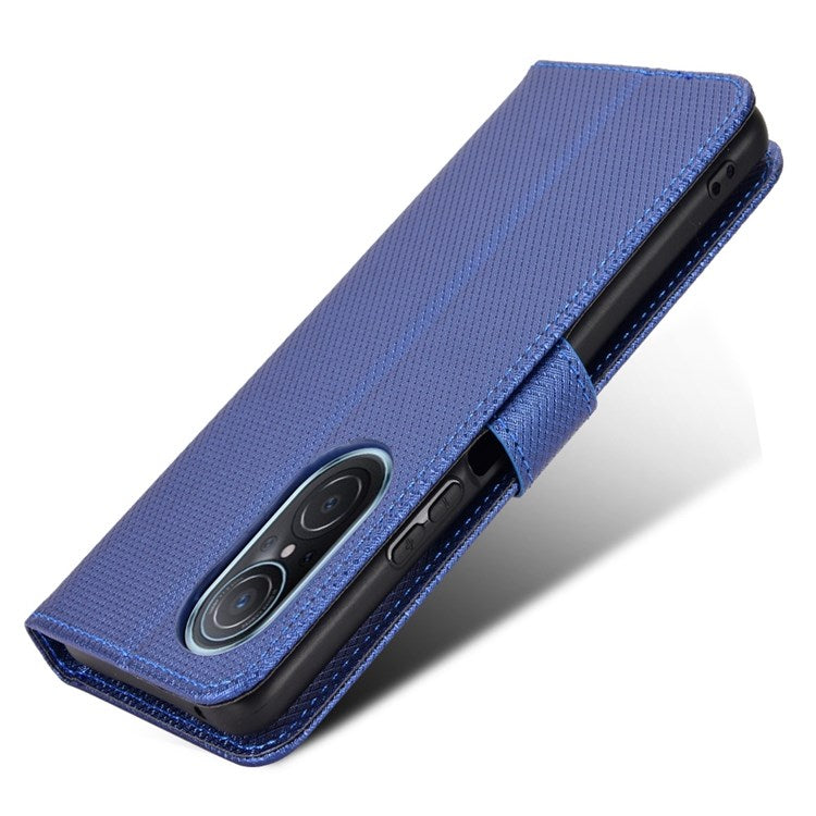 Protective Case for Honor 50 SE/Huawei nova 9 SE, Diamond Texture Stand PU Leather+TPU Double Protection Wallet Shell with Wrist Strap - Blue