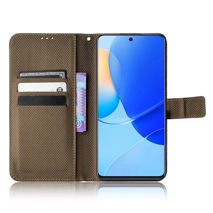 Protective Case for Honor 50 SE/Huawei nova 9 SE, Diamond Texture Stand PU Leather+TPU Double Protection Wallet Shell with Wrist Strap - Brown