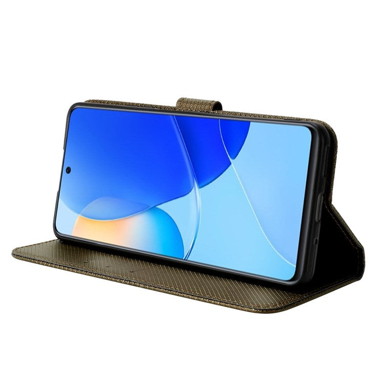 Protective Case for Honor 50 SE/Huawei nova 9 SE, Diamond Texture Stand PU Leather+TPU Double Protection Wallet Shell with Wrist Strap - Brown