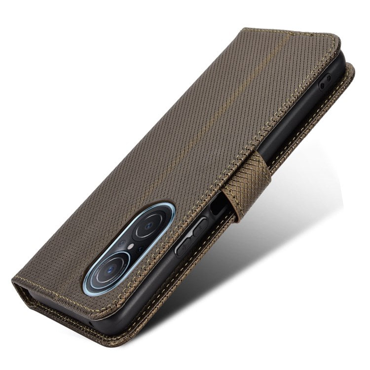 Protective Case for Honor 50 SE/Huawei nova 9 SE, Diamond Texture Stand PU Leather+TPU Double Protection Wallet Shell with Wrist Strap - Brown