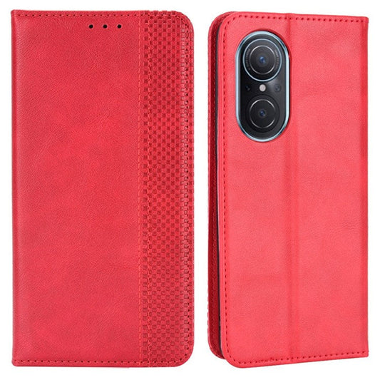 Cell Phone Cover for Honor 50 SE/Huawei nova 9 SE, All-inclusive Protection Auto-Absorbed Retro Surface Wallet Stand Leather Phone Shell - Red