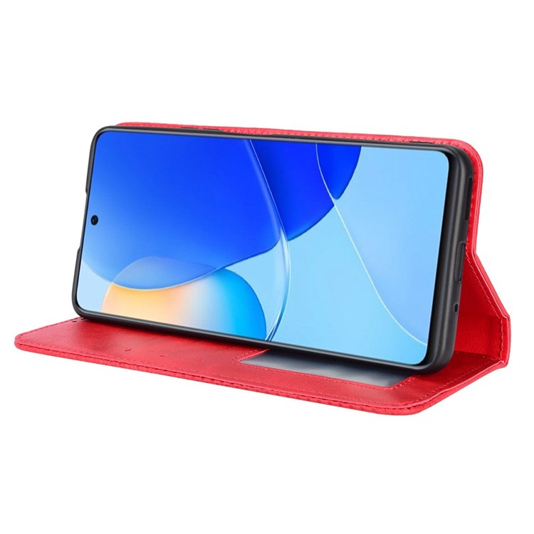Cell Phone Cover for Honor 50 SE/Huawei nova 9 SE, All-inclusive Protection Auto-Absorbed Retro Surface Wallet Stand Leather Phone Shell - Red
