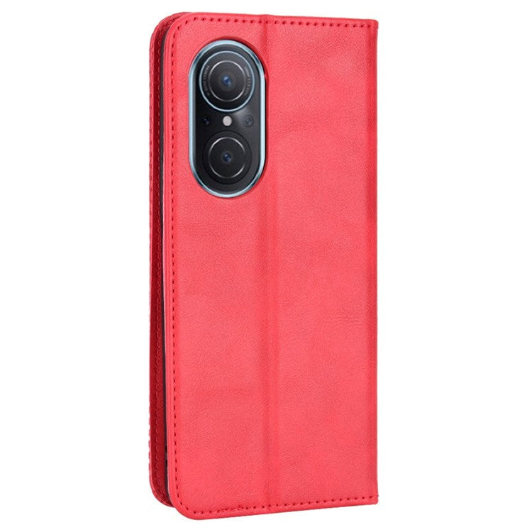 Cell Phone Cover for Honor 50 SE/Huawei nova 9 SE, All-inclusive Protection Auto-Absorbed Retro Surface Wallet Stand Leather Phone Shell - Red