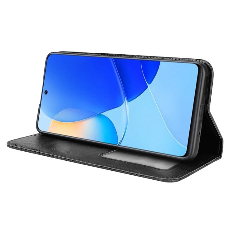 Cell Phone Cover for Honor 50 SE/Huawei nova 9 SE, All-inclusive Protection Auto-Absorbed Retro Surface Wallet Stand Leather Phone Shell - Black