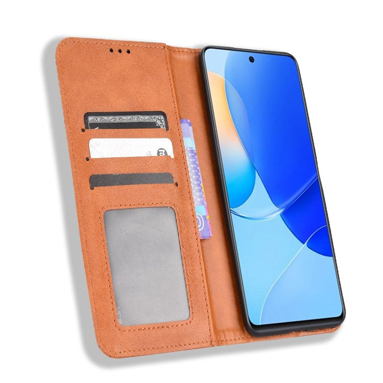 Cell Phone Cover for Honor 50 SE/Huawei nova 9 SE, All-inclusive Protection Auto-Absorbed Retro Surface Wallet Stand Leather Phone Shell - Brown