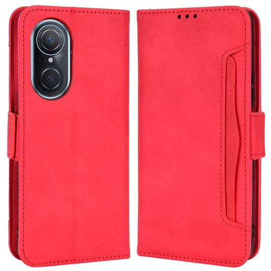For Honor 50 SE/Huawei nova 9 SE Smartphone Bag Case Magnetic Flip Wallet Style Stand Shockproof PU Leather Phone Cover - Red