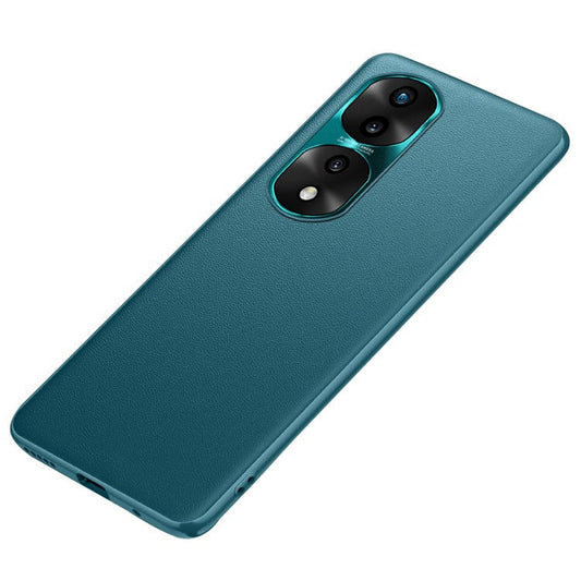 FUKELAI For Honor 70 Pro 5G Metal Lens Protection Ultra Slim Phone Case Textured PU Leather Soft TPU Hard PC Hybrid Cover - Blue
