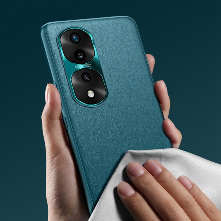 FUKELAI For Honor 70 Pro 5G Metal Lens Protection Ultra Slim Phone Case Textured PU Leather Soft TPU Hard PC Hybrid Cover - Blue