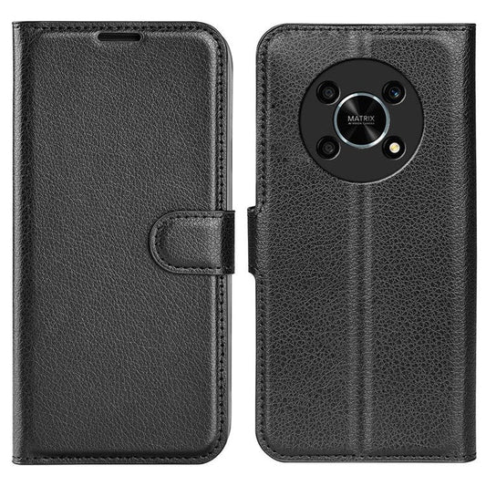 For Honor X30/Magic 4 Lite 5G Litchi Texture Phone Case Foldable Stand PU Leather Wallet Soft Shell Mobile Phone Cover - Black