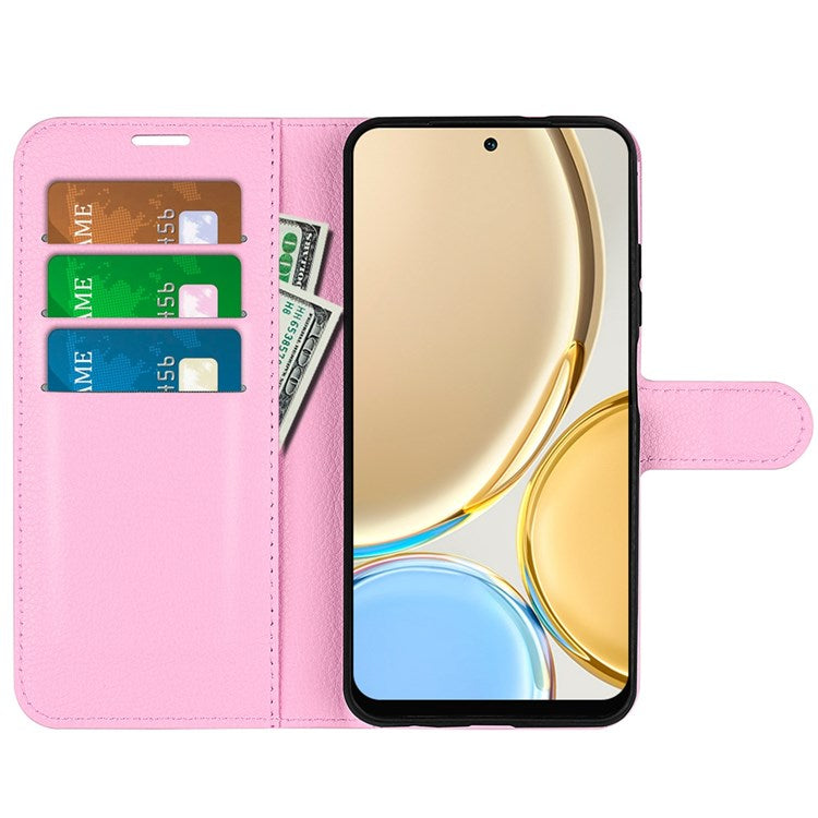 For Honor X30/Magic 4 Lite 5G Litchi Texture Phone Case Foldable Stand PU Leather Wallet Soft Shell Mobile Phone Cover - Pink