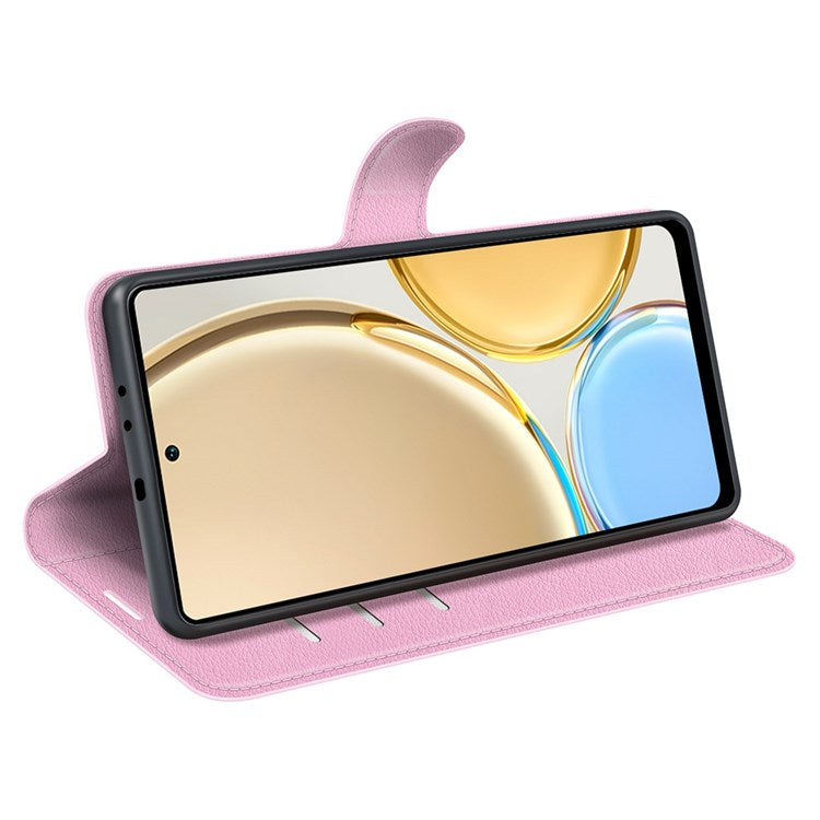 For Honor X30/Magic 4 Lite 5G Litchi Texture Phone Case Foldable Stand PU Leather Wallet Soft Shell Mobile Phone Cover - Pink