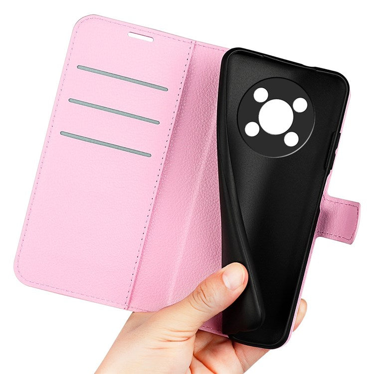 For Honor X30/Magic 4 Lite 5G Litchi Texture Phone Case Foldable Stand PU Leather Wallet Soft Shell Mobile Phone Cover - Pink